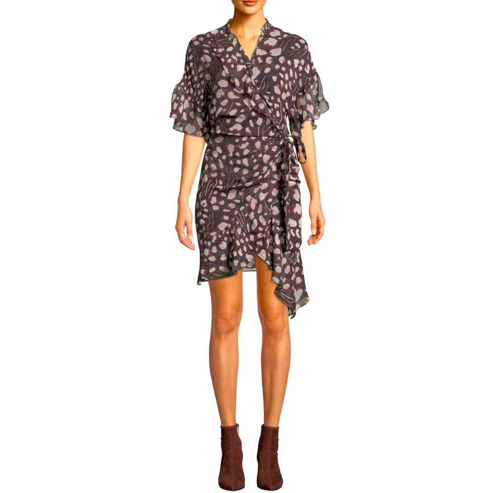 IRO Link Printed Viscose Flounce‎ Wrap Dress in 36/Small